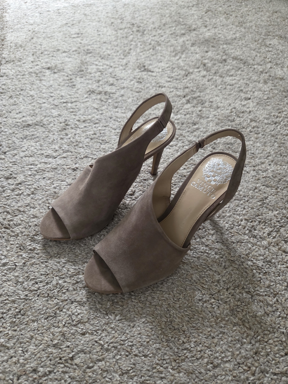 NEW Vince Camuto Taupe Suede Slingback Peep-Toe Heels